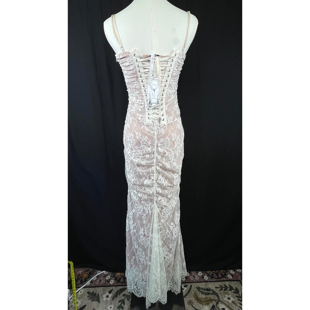 Miss Rosier Lace Corset Maxi Dress M Ruched Dainty Fairycore Whimsy Prom Formal